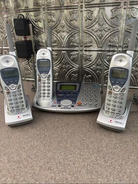 Panasonic Silver 3-Handset Cordless, 2-line Phone System w Base & Answering Unit